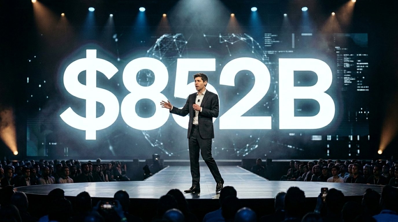 Sam Altman on Stage in front of OpenAI Valuation